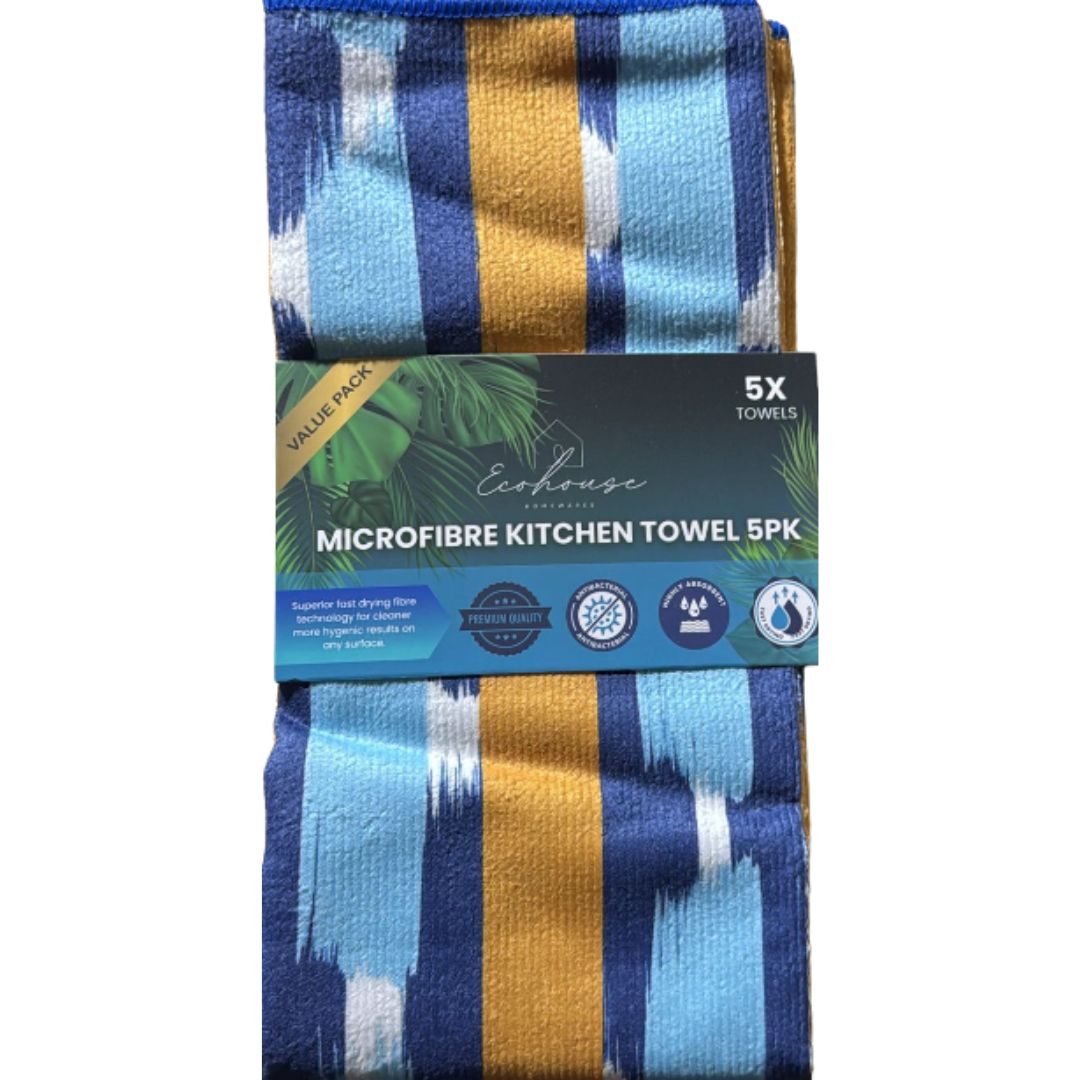 MICROFIBRE KITCHEN TOWEL ASSORTED 5 PACK ($3) 24PC Carton