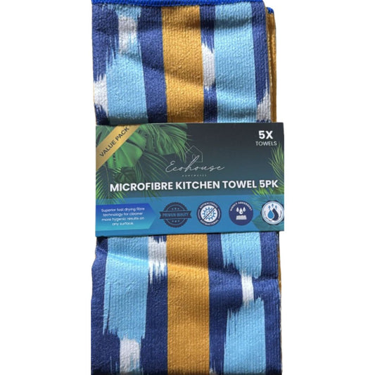 MICROFIBRE KITCHEN TOWEL ASSORTED 5 PACK ($3) 24PC Carton